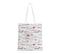 Borsa per la spesa in tela con scritta "I Love You Words With Hearts", da donna, carina, alla moda e riutilizzabile, borsa per la spesa per scuola, shopping, palestra, biblioteca e spiaggia