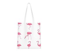 Borsa per la spesa in tela estetica con fenicotteri su stampa bianca per donne, carina, alla moda e riutilizzabile, borsa per la spesa, per scuola, shopping, palestra, biblioteca e spiaggia