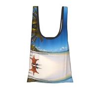 Borsa per la spesa leggera con stampa di palma di cocco e spiaggia, pieghevole, riutilizzabile, per la spesa, viaggi, spiaggia, ecologica, compatta