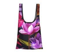 Borsa per la spesa leggera con stampa floreale viola rossa e viola con stampa floreale, riutilizzabile, leggera, per la spesa, viaggi, spiaggia, ecologica, compatta