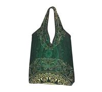 Borsa per la spesa pieghevole, 3 pezzi, riutilizzabile, lavabile, leggera | Le turbinii antiche del cerchio floreale di stile mandala hanno stampato le borse di totalizzatore di grande capacità per