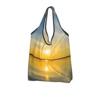 Borsa per la spesa pieghevole, 3 pezzi, riutilizzabile, lavabile, leggera | L'orizzonte dell'alba ha stampato le borse di totalizzatore di grande capacità per stoccaggio di viaggio del supermercato