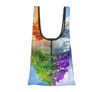 Borsa per la spesa pieghevole e riutilizzabile con stampa di alberi di due stagioni, leggera, per la spesa, viaggi, spiaggia, ecologica, compatta