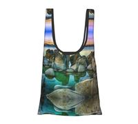 Borsa per la spesa pieghevole e riutilizzabile con stampa di montagne e laghi, leggera, per la spesa, viaggi, spiaggia, ecologica, compatta