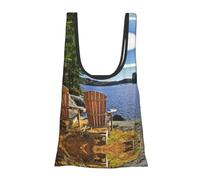 Borsa per la spesa pieghevole e riutilizzabile con stampa di paesaggio marino e spiaggia leggera per la spesa da viaggio in spiaggia ecologica compatta avventura tote