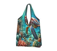Borsa per la spesa pieghevole e riutilizzabile, motivo: tartaruga Komodo National Park, grande, con manici per il trasporto