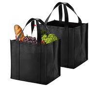 Borsa Per La Spesa Pieghevole Riutilizzabile 2 Pezzi 38 x 25 x 35cm Nera Resistente e Leggera Sacchetti Grandi Per Shopping, Viaggi, Picnic, Spiaggia