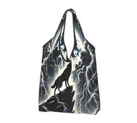 Borsa per la spesa pieghevole riutilizzabile con lupi che ululano temporale grande borsa della spesa con maniglie per il trasporto