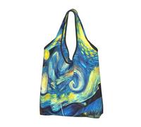 Borsa per la spesa pieghevole riutilizzabile con motivo luna stellata, grande, con manici per il trasporto