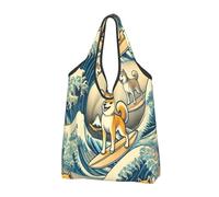 Borsa per la spesa pieghevole riutilizzabile giapponese Ukiyo-E Shiba Inu Doge grande borsa della spesa con manici per il trasporto
