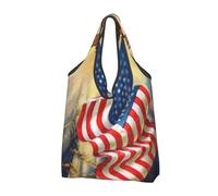 Borsa per la spesa pieghevole, riutilizzabile, lavabile, leggera, 2 pezzi | L'arte americana dell'aquila della bandiera degli Stati Uniti ha stampato le borse di totalizzatore di grande capacità per