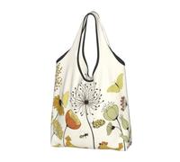 Borsa per la spesa pieghevole, riutilizzabile, lavabile, leggera, 2 pezzi | Le farfalle di volo della gallina tra i fiori hanno stampato le borse di totalizzatore di grande capacità per stoccaggio di
