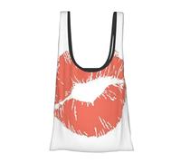 Borsa per la spesa pieghevole, riutilizzabile, leggera, con stampa di bacio, rossa, per la spesa, viaggi, spiaggia, ecologica, compatta