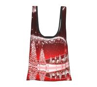 Borsa per la spesa pieghevole, riutilizzabile, leggera, per la spesa, viaggi, spiaggia, ecologica, compatta, con stampa di stelle e neve, con scritta "Merry Christmas"