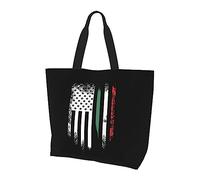 Borsa per la spesa riutilizzabile a mano in tela leggera da donna con bandiera messicana americana nera