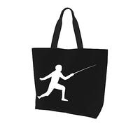 Borsa per la spesa riutilizzabile a mano in tela leggera da donna con silhouette di scherma, nera