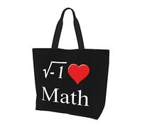 Borsa per la spesa riutilizzabile a mano in tela leggera da donna I Love Math nera