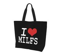 Borsa per la spesa riutilizzabile a mano in tela leggera da donna I Love Milfs nera