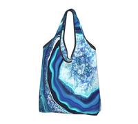 Borsa per la spesa riutilizzabile, astratta blu agata marmorizzata, lavabile, borsa leggera per la spesa da donna