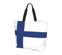 Borsa per la spesa riutilizzabile, borsa per la spesa con bandiera finlandese da donna, borsa tote casual, borsa multiuso grande