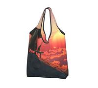 Borsa per la spesa riutilizzabile, Buon Natale Babbo Natale Borsa per la spesa pieghevole per carichi pesanti Elefante e cane Guarda il tramonto