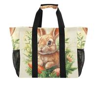 Borsa per la spesa riutilizzabile con carota coniglietto e coniglietto felice pasquale, borsa da spiaggia pieghevole con tasche, in tela
