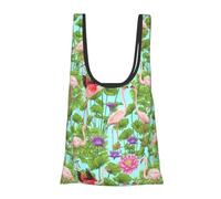 Borsa per la spesa riutilizzabile con fenicottero e fiori d'amore