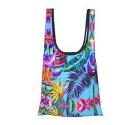 Borsa per la spesa riutilizzabile con fiori rossi e piante tropicali, borsa per la spesa, organizer multiuso