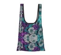 Borsa per la spesa riutilizzabile con fiori viola e foglia di tè, organizer multiuso