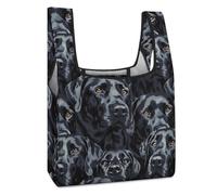 Borsa per la spesa riutilizzabile con motivo labrador nero, con stampa divertente, pieghevole, lavabile, leggera, con manico