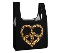 Borsa per la spesa riutilizzabile con motivo leopardo con simbolo della pace, borsa per la spesa pieghevole, lavabile, leggera, con manico