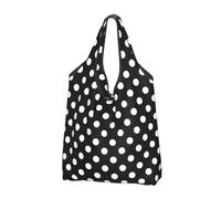 Borsa per la spesa riutilizzabile con stampa a pois bianchi vintage, borsa per la spesa, pieghevole, con manici, Nero, 2 PCS