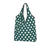 Borsa per la spesa riutilizzabile con stampa a pois color foglia di tè scuro - Borsa della spesa pieghevole con manici, Nero, 2 PCS