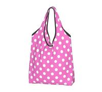 Borsa per la spesa riutilizzabile con stampa a pois rosa acceso Q - Borsa della spesa pieghevole con manici, Nero, 2 PCS