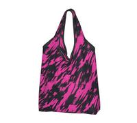 Borsa per la spesa riutilizzabile con stampa a scarabocchio, rosa, nera, borsa per la spesa, 1 borsa pieghevole con manici