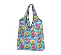 Borsa per la spesa riutilizzabile con stampa ad anello da nuoto colorata, borsa della spesa pieghevole con manici, Nero, 3 PCS