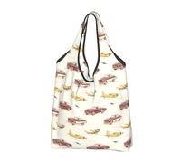 Borsa per la spesa riutilizzabile con stampa di aeroplano vintage, borsa per la spesa, pieghevole, con manici, Nero, 2 PCS