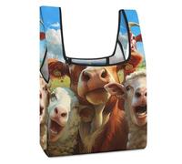 Borsa per la spesa riutilizzabile con stampa di animali della fattoria con immagine selfie divertente borsa della spesa pieghevole lavabile borsa leggera con manico