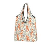 Borsa per la spesa riutilizzabile con stampa di cavallucci marini arancioni - Borsa della spesa pieghevole con manici, Nero, 1 PCS