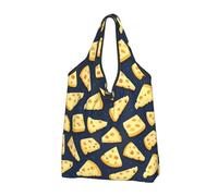 Borsa per la spesa riutilizzabile con stampa di formaggio, borsa per la spesa, pieghevole, con manici, Nero, 1 PCS