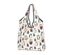 Borsa per la spesa riutilizzabile con stampa di gufo nel bosco, borsa della spesa pieghevole con manici, nero, 2 PCS