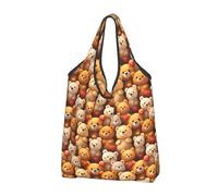 Borsa per la spesa riutilizzabile con stampa di orsetti innamorati, borsa della spesa pieghevole con manici, Nero, 1 PCS