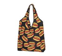 Borsa per la spesa riutilizzabile con stampa di salsicce e sandwich, borsa della spesa pieghevole con manici, Nero, 3 PCS