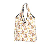 Borsa per la spesa riutilizzabile con stampa di scimmie e banane, borsa per la spesa, pieghevole, con manici, Nero, 3 PCS