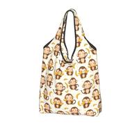 Borsa per la spesa riutilizzabile con stampa di scimmie e banane, borsa per la spesa, pieghevole, con manici, Nero, 2 PCS