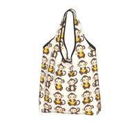 Borsa per la spesa riutilizzabile con stampa di scimmie e banane in stile cartone animato, borsa per la spesa - 1 borsa pieghevole con manici