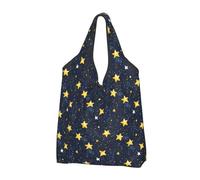 Borsa per la spesa riutilizzabile con stampa di stelle nel cielo notturno, borsa della spesa pieghevole con manici, Nero, 3 PCS