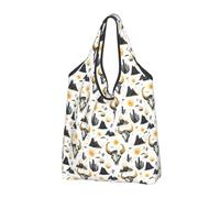 Borsa per la spesa riutilizzabile con stampa di teschio di pecora nera e oro, borsa per la spesa pieghevole con manici, Nero, 1 PCS