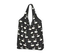 Borsa per la spesa riutilizzabile con stampa di un simpatico cigno dei cartoni animati, borsa della spesa pieghevole con manici, Nero, 1 PCS