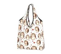 Borsa per la spesa riutilizzabile con stampa di un simpatico riccio a forma di cuore - 1 borsa della spesa pieghevole con manici